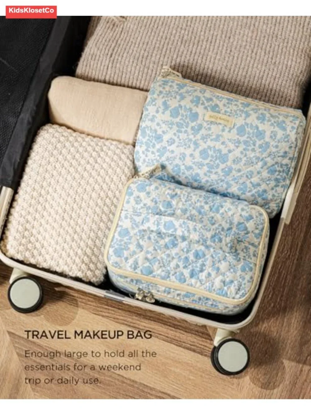 2-Piece Quilted Cosmetic Bag Set Cotton Travel Makeup Organizer Large Capacity